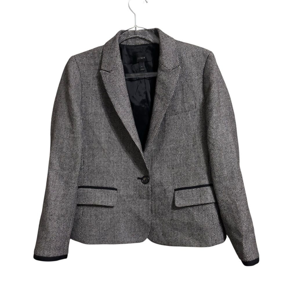 J Crew size 4 black white mini dot wool single button blazer jacket #E4387